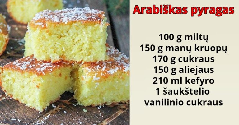 Arabiškas pyragas su kefyru ir manų kruopomis